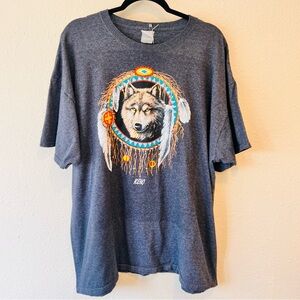 Vintage Native American Wolf Dreamcatcher Reno Tee Large